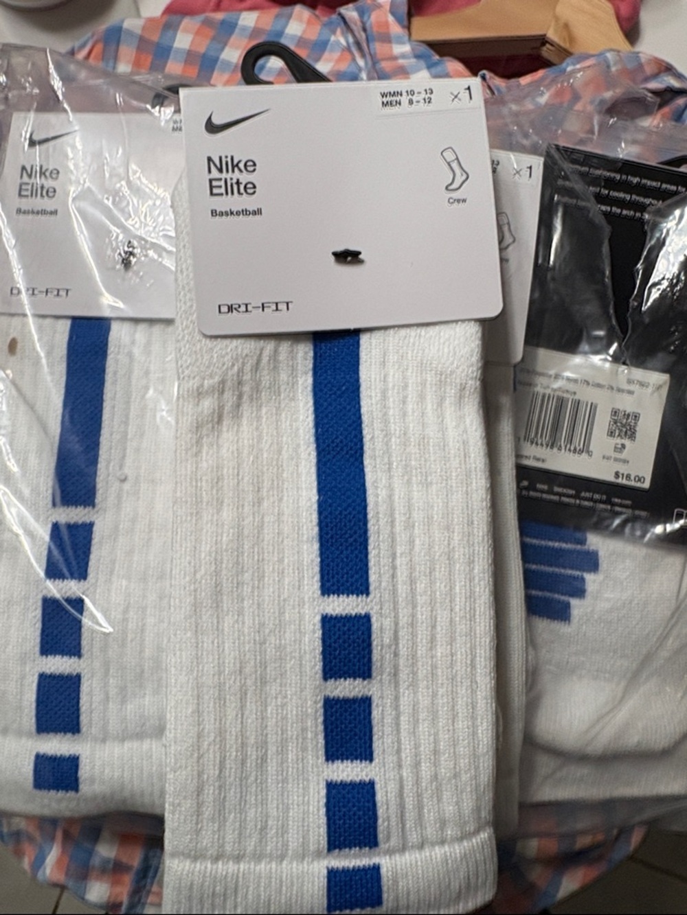 Nike Elite White Crew Socks with Royal Blue Stripe